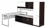 L Shape Desk with Side Storage Tower and Hutch
