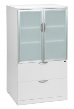 Lateral File Cabinet with Storage Top and Glass Doors