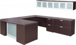 U Shaped Executive Desk with Overhead Storage