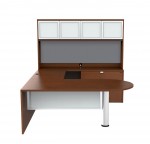 U Shaped Peninsula Desk with Hutch and Drawers