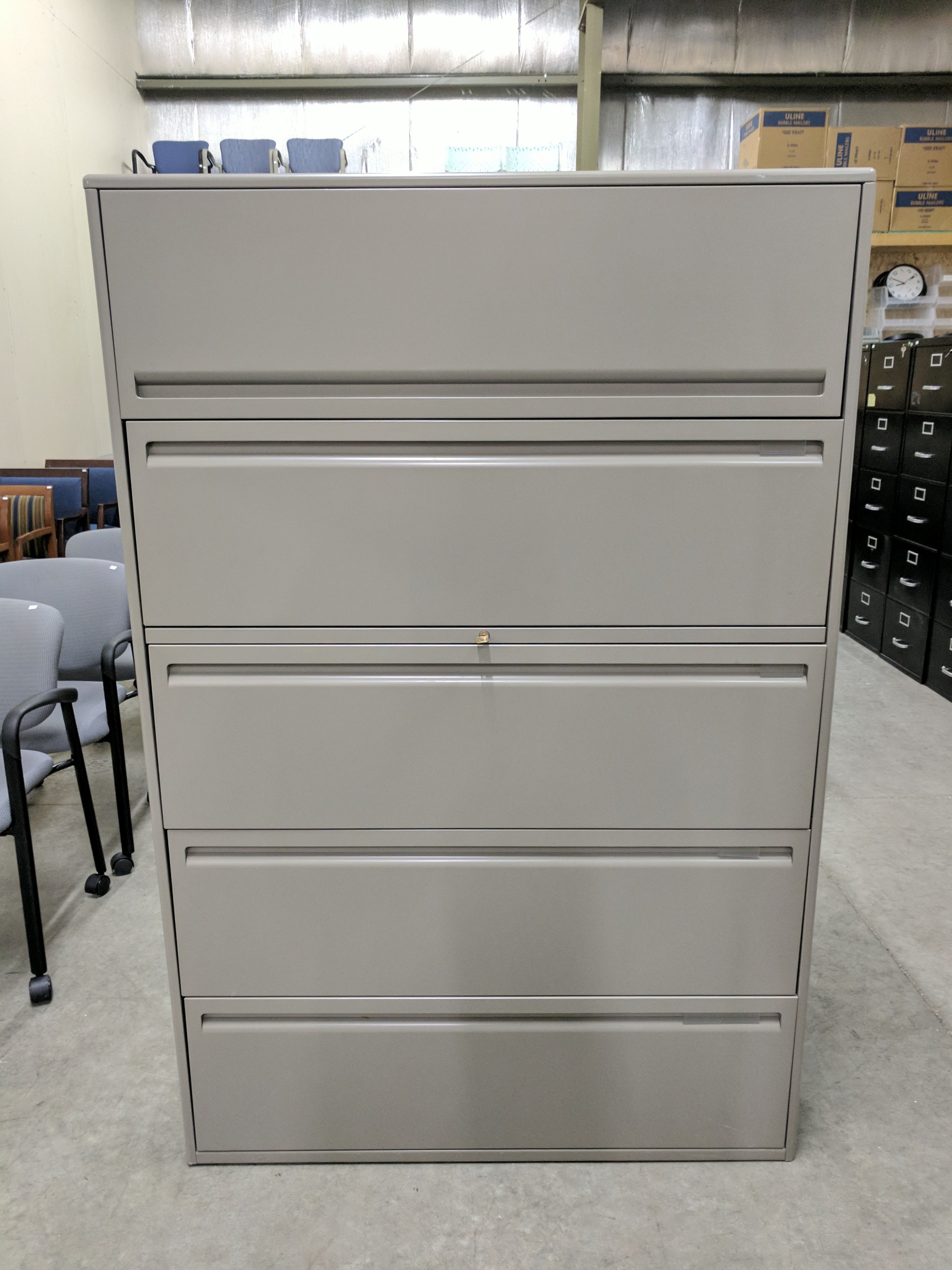 Haworth 5 Drawer Gray Lateral File Cabinet 42 Inch Wide