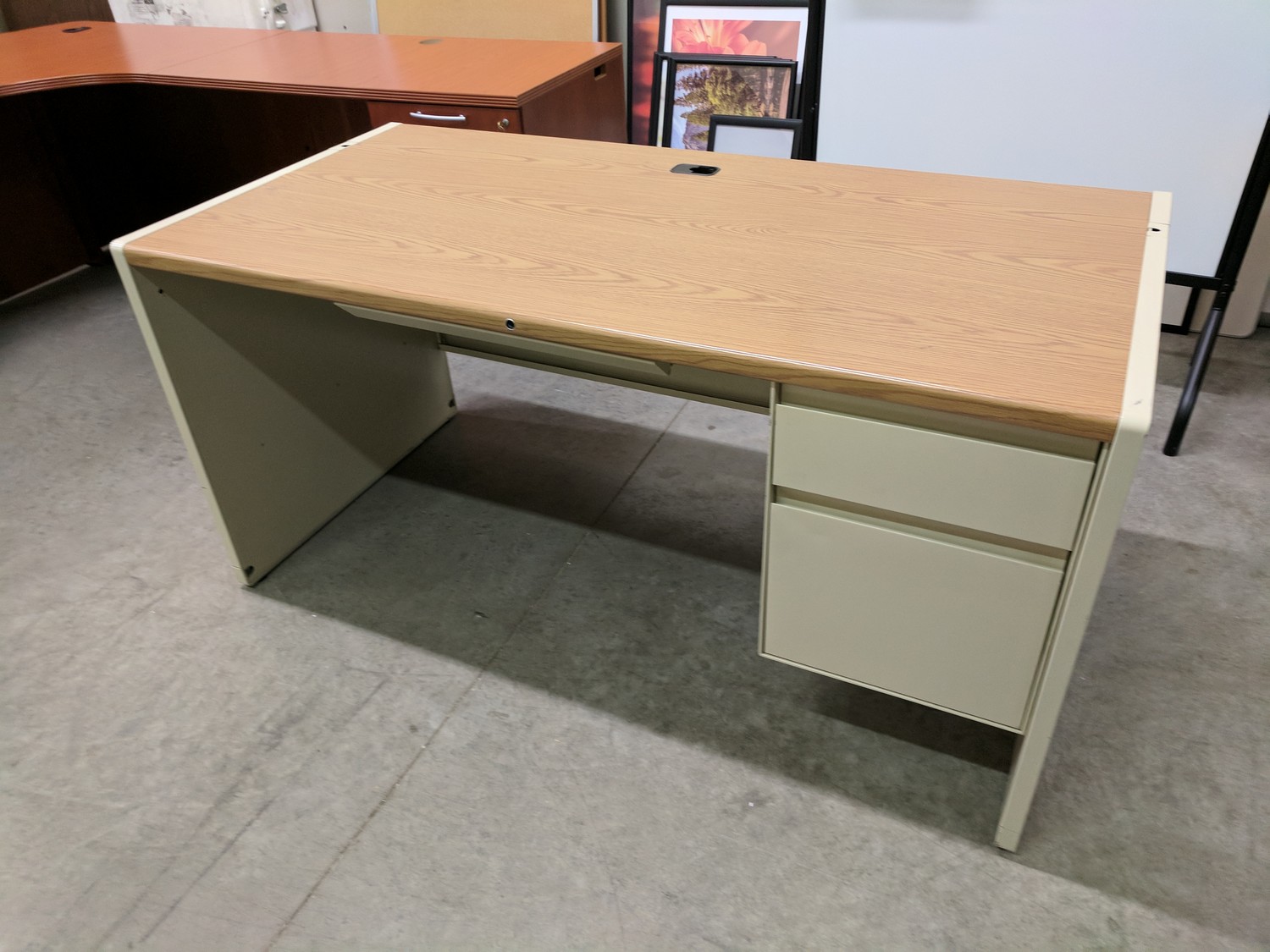 Putty Metal Desk with Oak Laminate Top Madison Liquidators