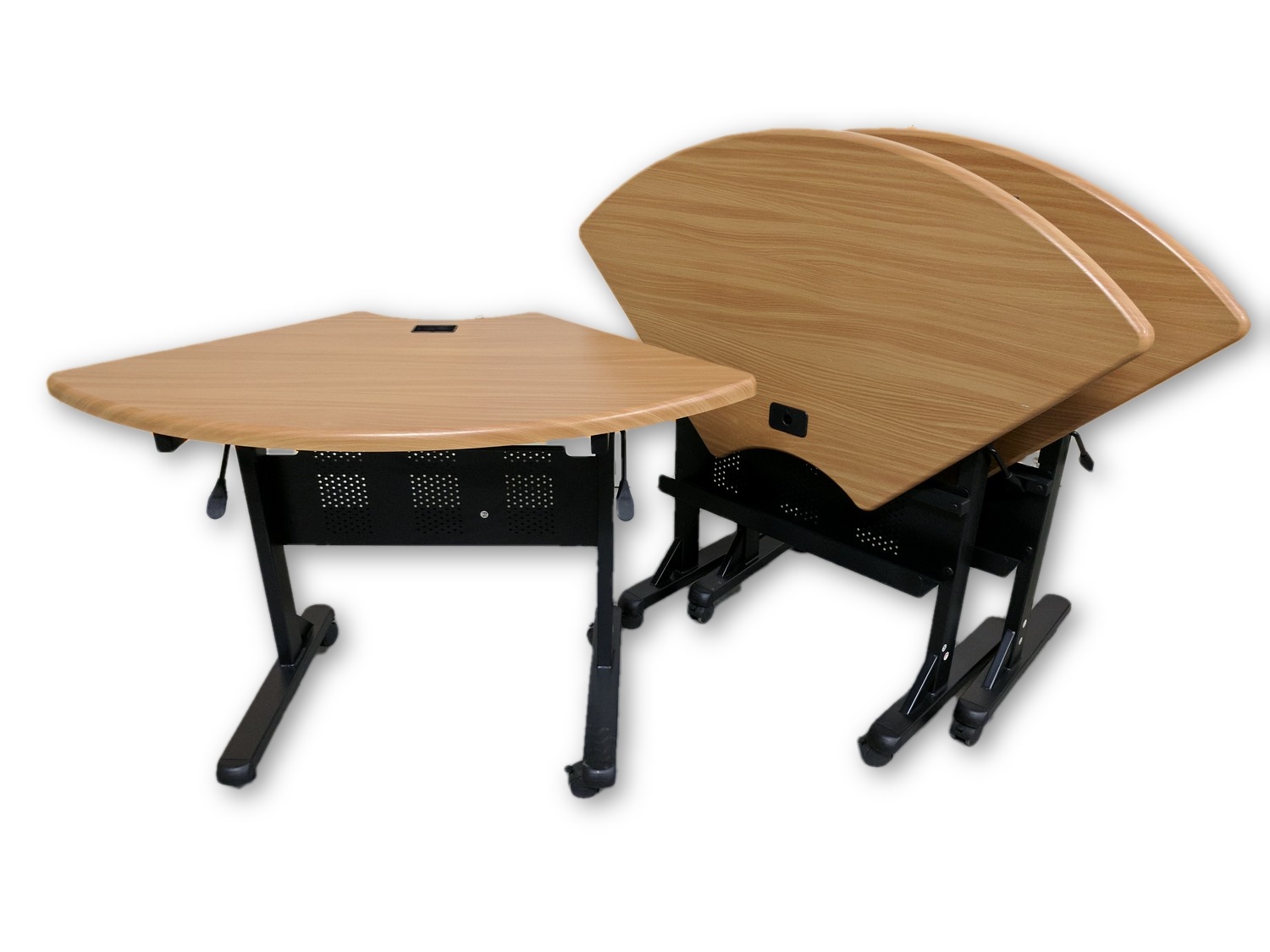 Oak Laminate Quarter Circle Rolling Flip Top Training Tables