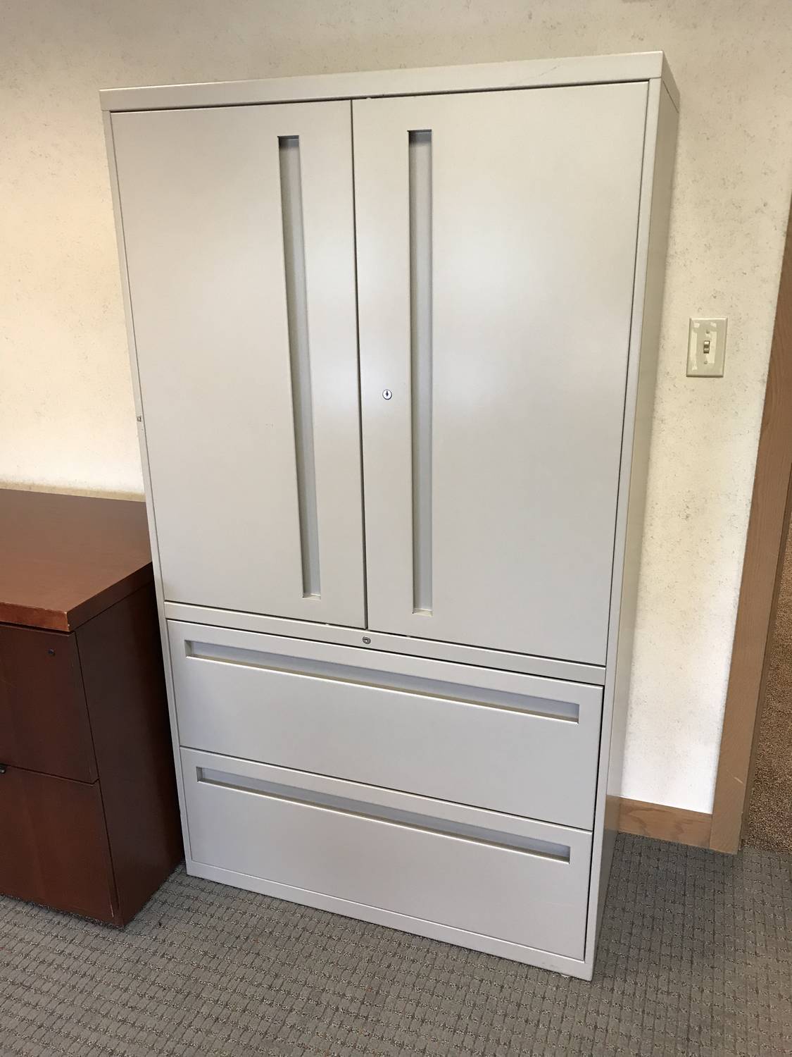 Gray Hon 2 Door Storage Cabinet with Lateral Drawers