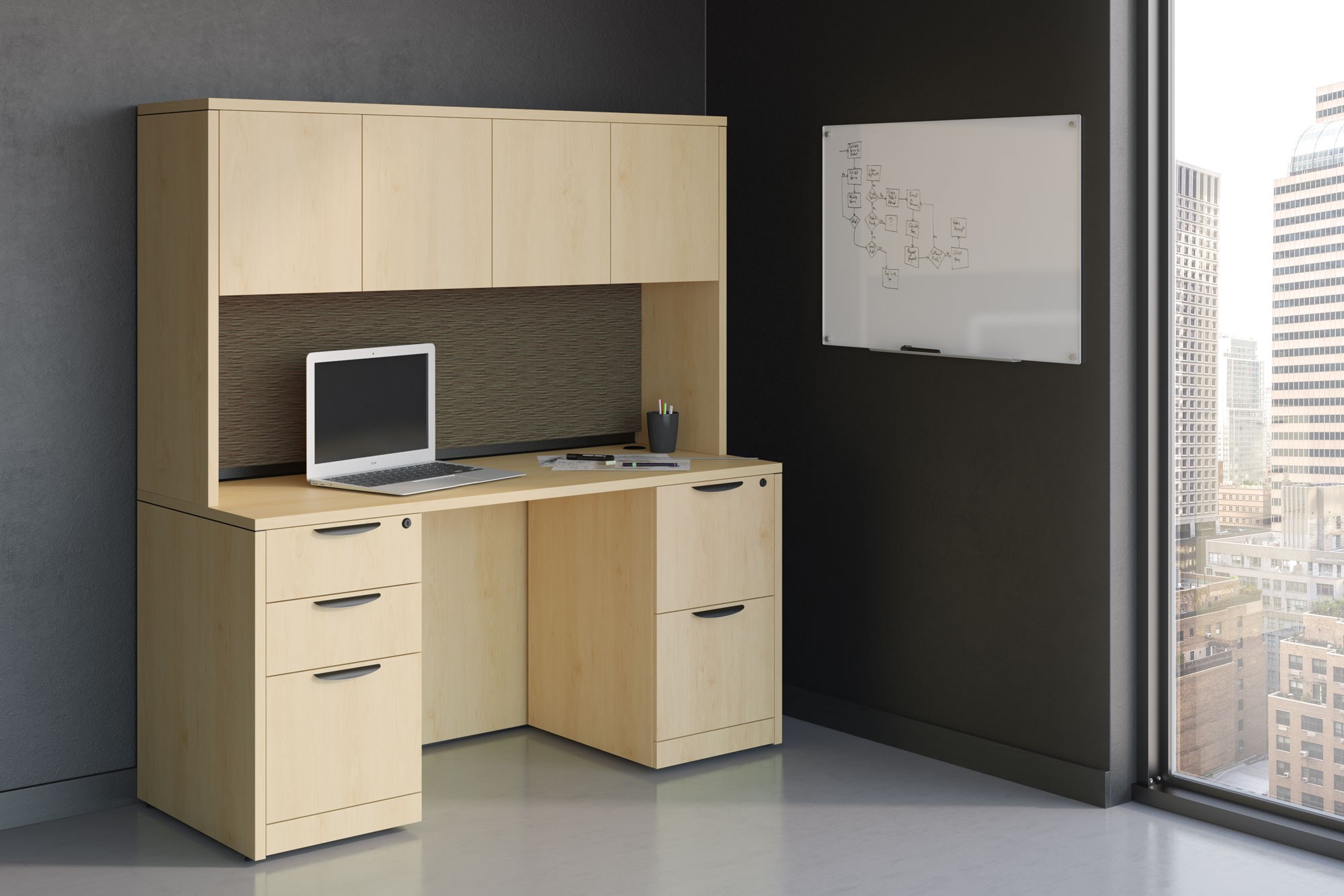 Double Pedestal Desk with Hutch Madison Liquidators