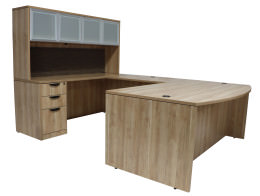 Bow Front U Shaped Desk with Hutch - PL Laminate