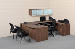 U Shaped Office Desk with Wall Mounted Storage - PL Laminate