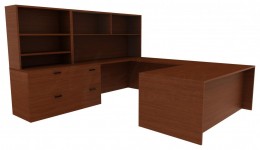U-Shaped Desk with Hutch and Storage - Amber