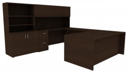 U-Shaped Desk with Shelves - Amber