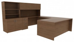 U-Shaped Desk with Shelves - Amber