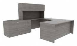 U-Shaped Desk with Drawers - Amber
