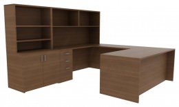Office Desk with Hutch and Shelves - Amber