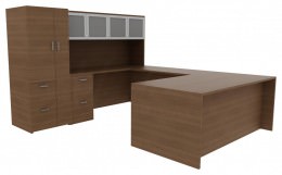 U-Shaped Office Desk with Hutch - Amber
