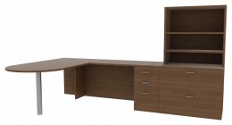L Shaped Peninsula Desk with File Cabinet - Amber