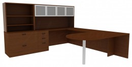 Peninsula Desk with Bookcase - Amber