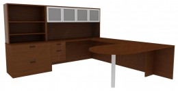 U Shaped Peninsula Desk with Storage - Amber