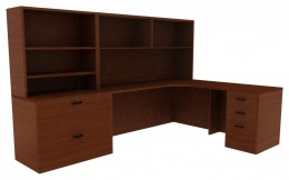 L Shaped Desk with Hutch and Storage - Amber