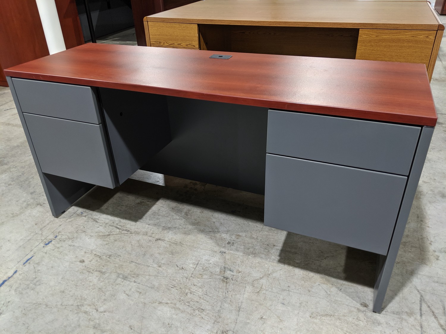 Global Cherry Laminate Desk with Gray Base 60x20