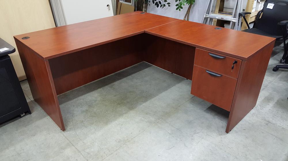 Cherry L Shape Office Desk with Locking Drawers Madison Liquidators