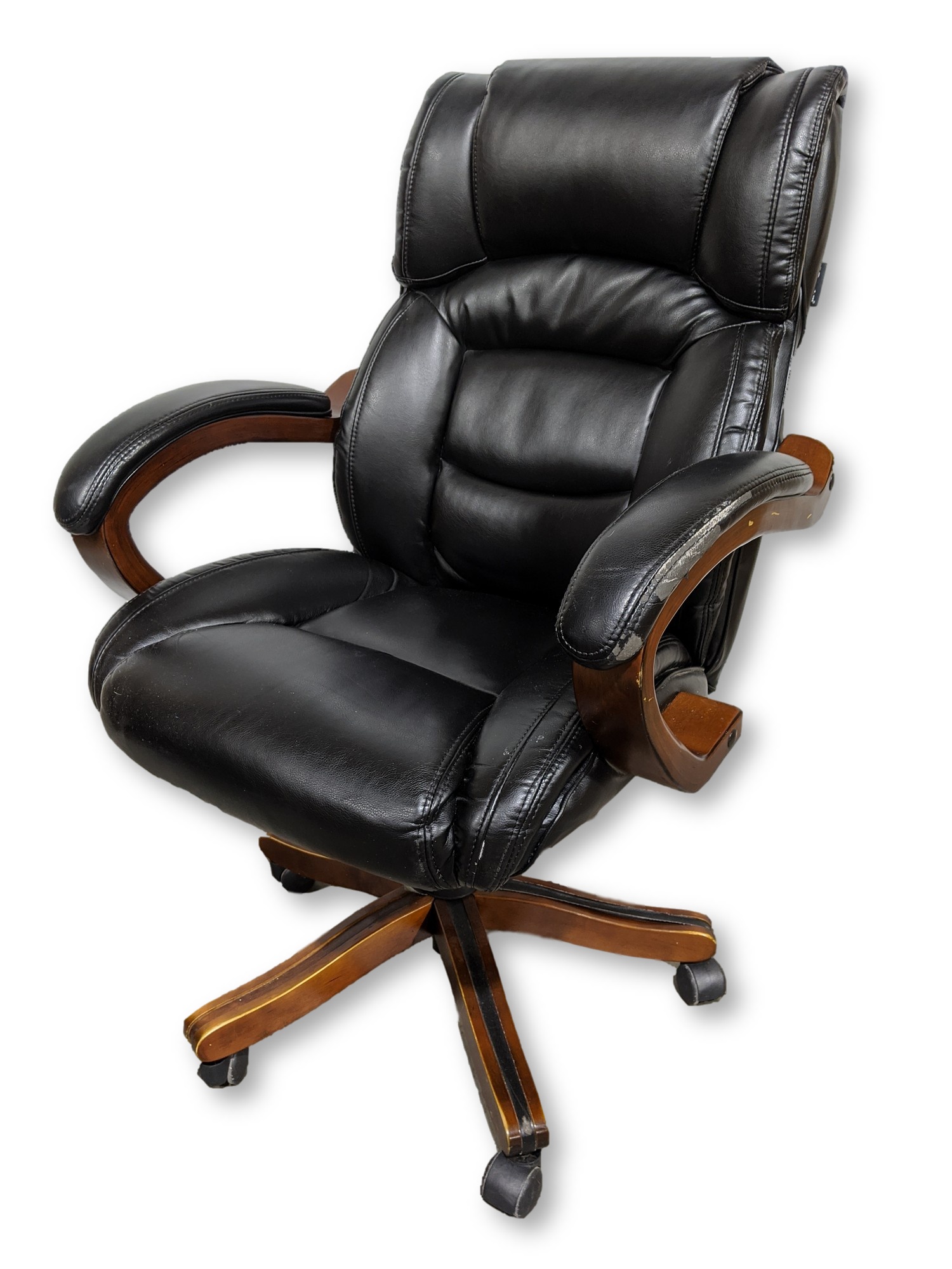 3898 Broyhill Black Leather Rolling Office Chair 1 