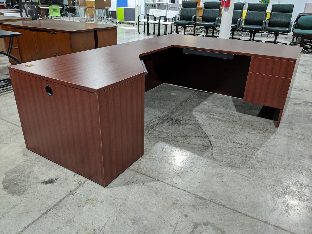 Lacasse Cherry Laminate LShaped Desk with Drawers