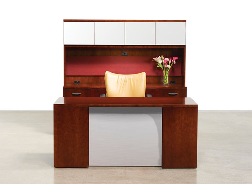 A La Carte Series Executive Desk with Storage Credenza and Hutch