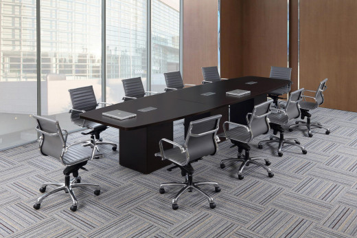 Cube Base Boat Shaped Conference Room Table and Chairs Set