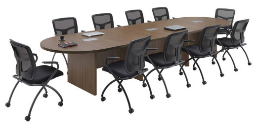 Racetrack Conference Room Table and Nesting Chairs Set