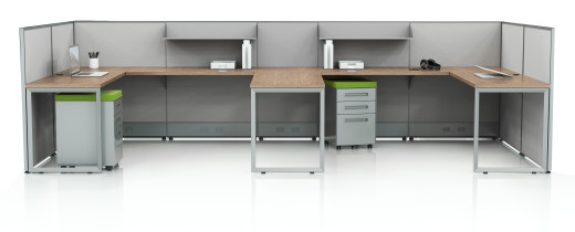 U Shape Bullpen Cubicle Workstation with Shelf and Drawers