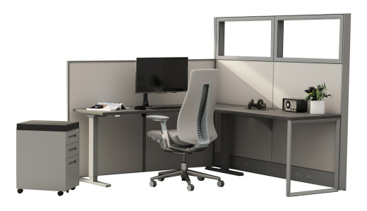 Sit to Standing Height Adjustable Cubicle Desk with Drawers