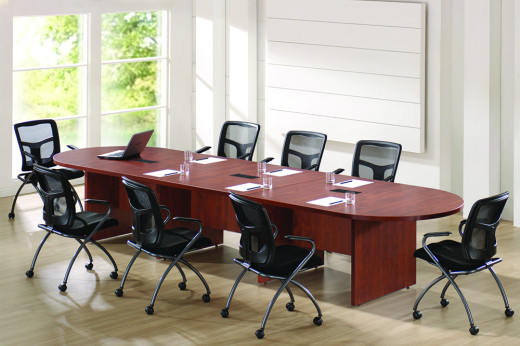Racetrack Conference Table and Nesting Chairs Set