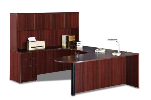 U Shape Peninsula Desk with Full Modesty Panel and Hutch