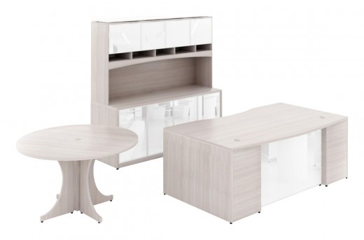 Bow Executive Desk Set with Storage Cabinet and Round Table