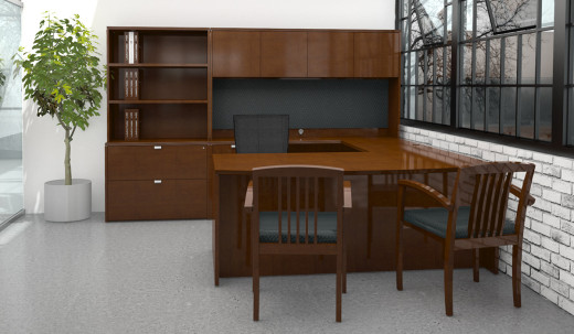 U Shaped Desk with Hutch and Storage