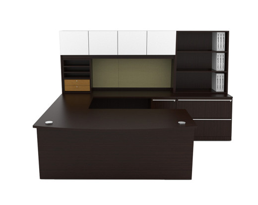 Bow Front U Shaped Desk with Hutch and Storage