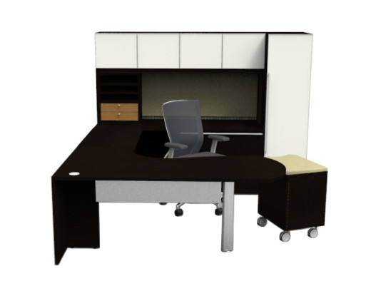 U Shaped Peninsula Desk with Hutch and Storage