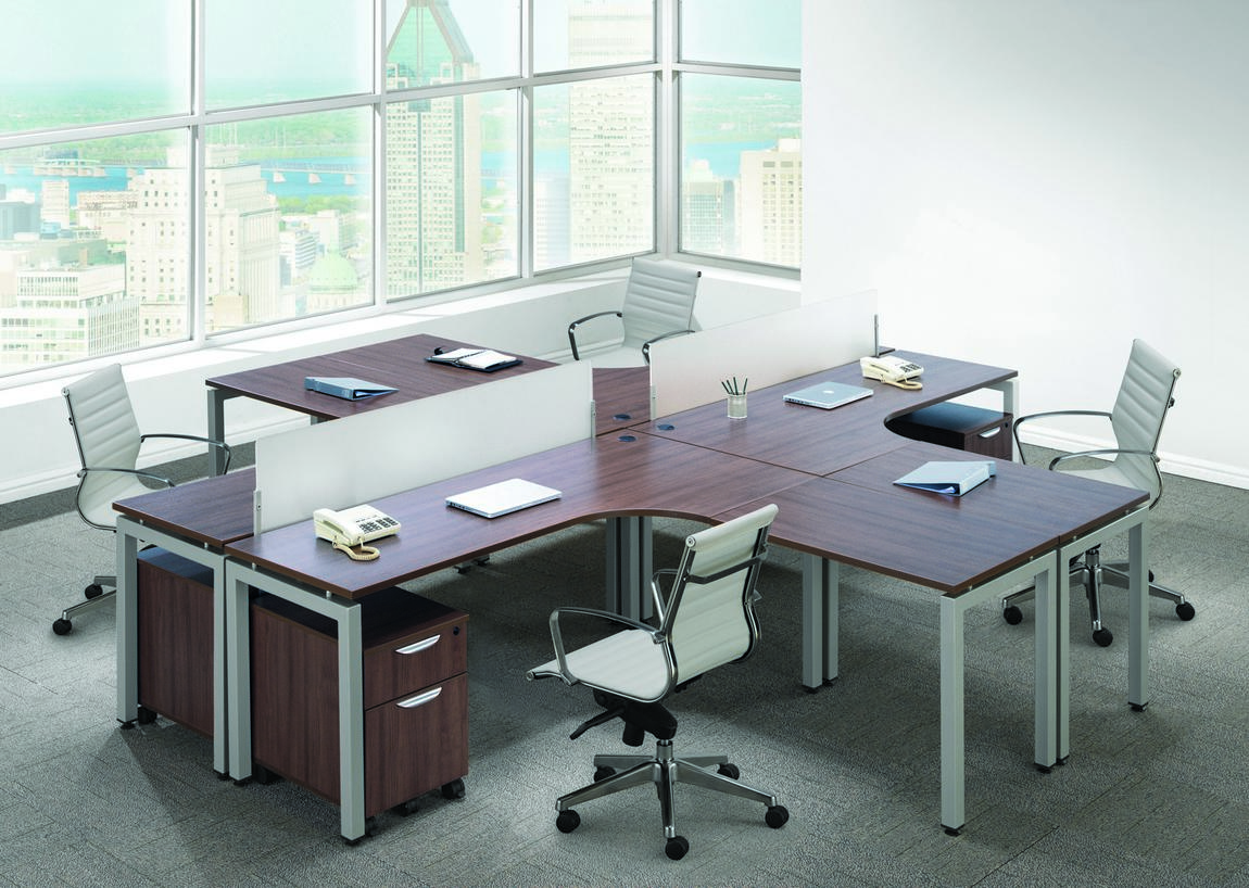 4 Person L Shape Collaboration Workstation Frosted Privacy Panels