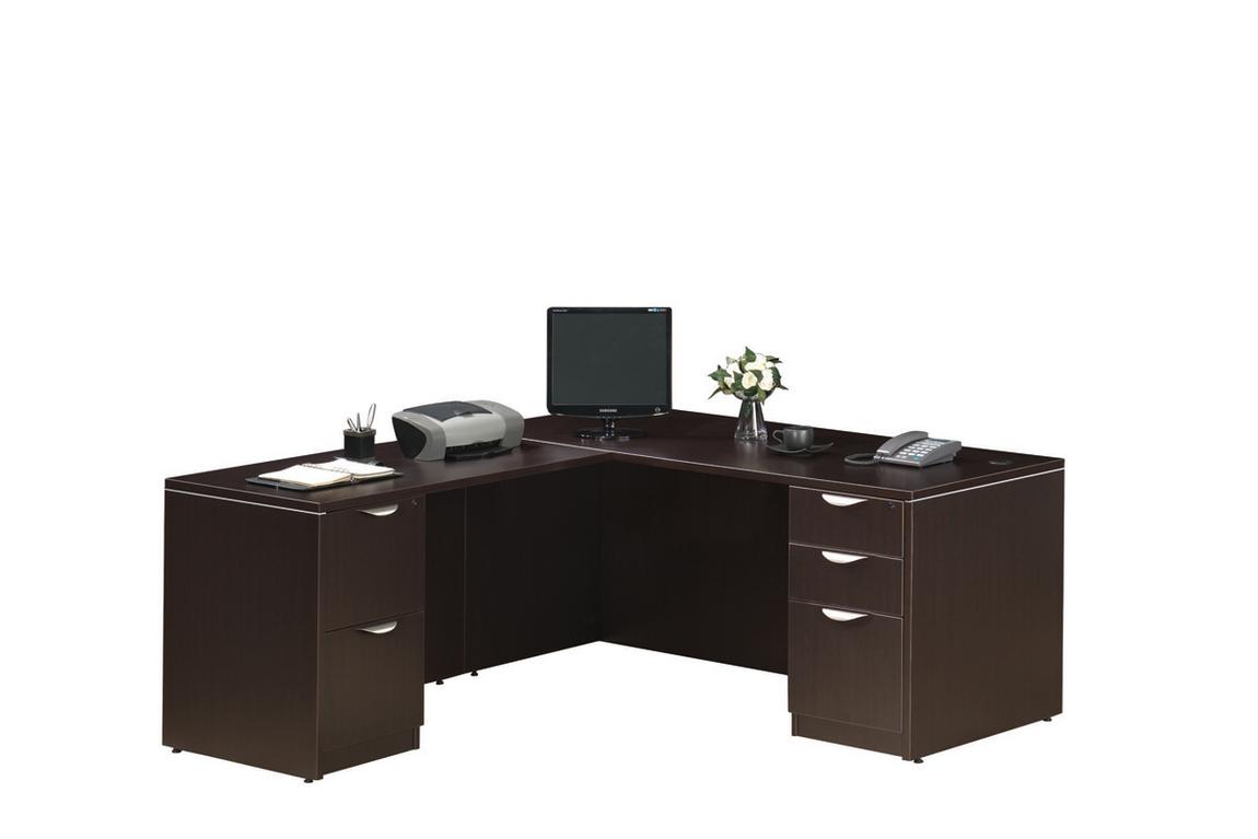 Espresso L Shaped Desk with 5 Locking Drawers Madison Liquidators