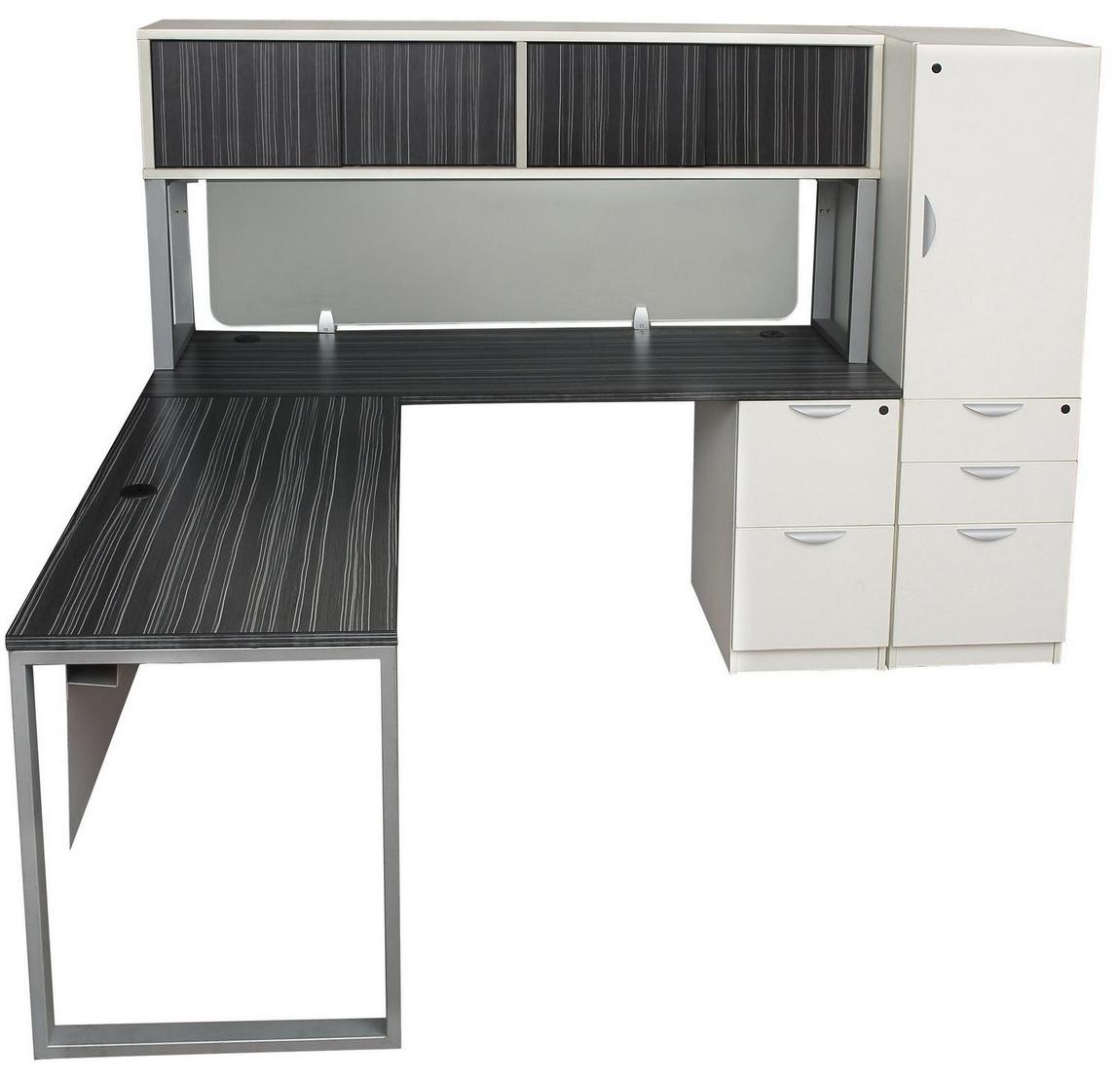 Gray And White Modern L Shaped Desk With Side Storage Hutch Modern L Shaped Desk With Side Storage