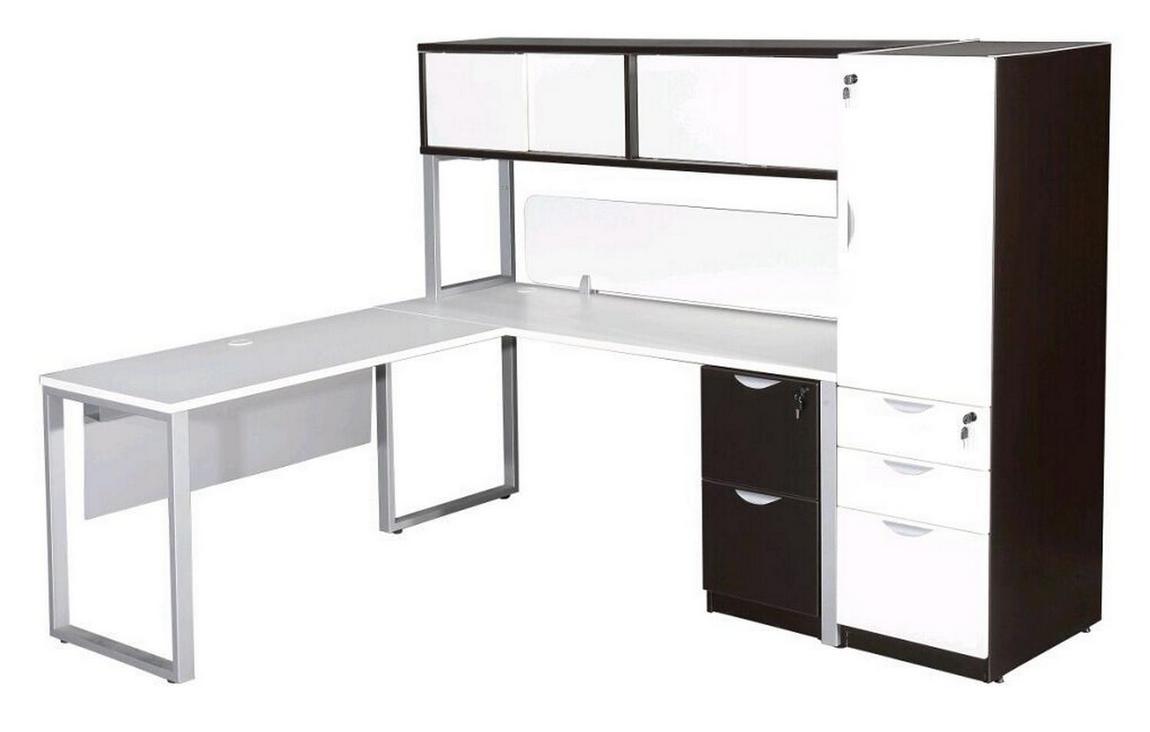 White L Shaped Desk Silver Legs Espresso Accents Hutch and ...