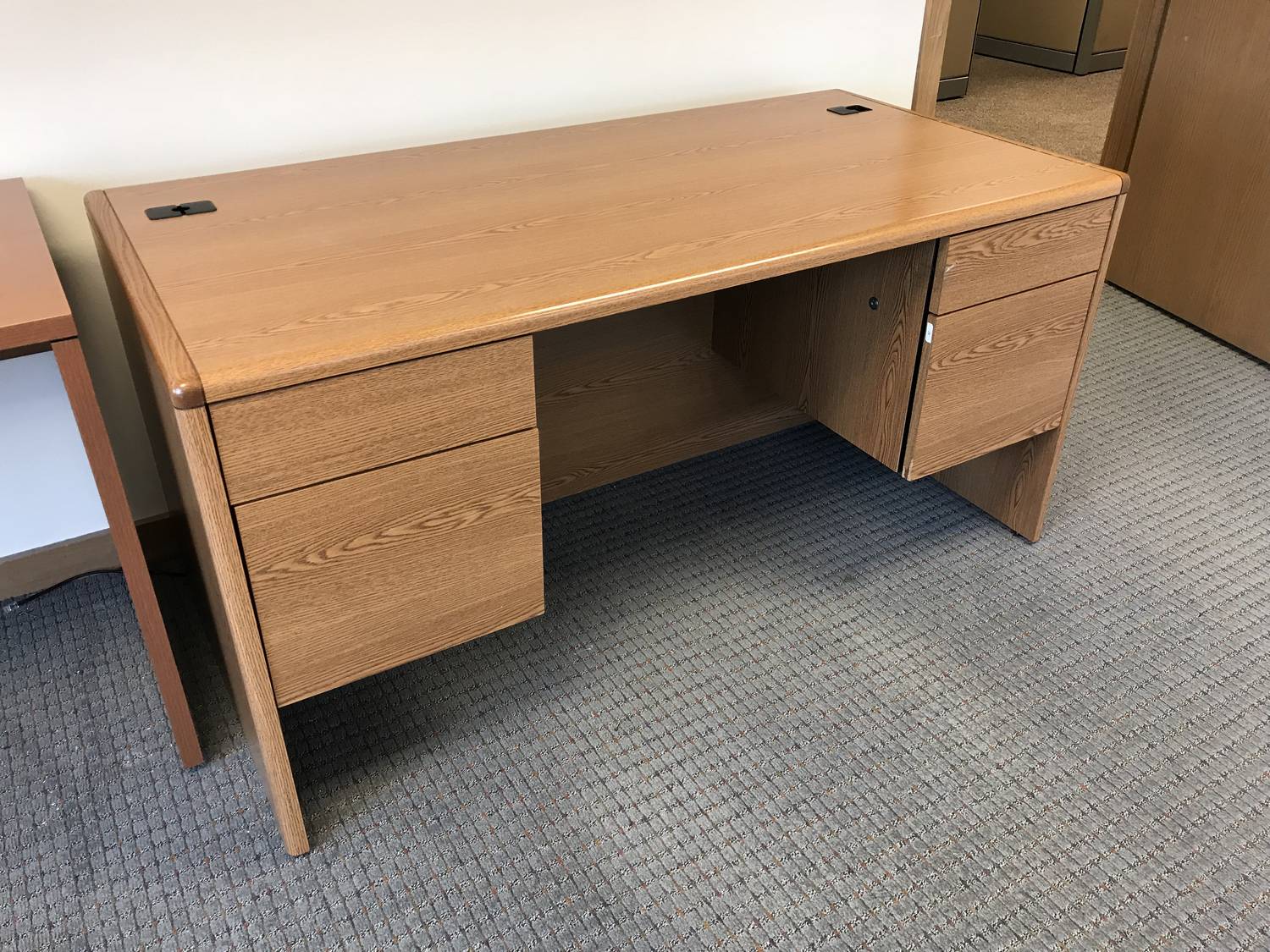 Hon Oak Laminate Desk with Hanging Pedestal Drawers