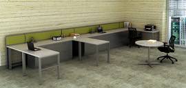 Large Two Person Green Gray Desk